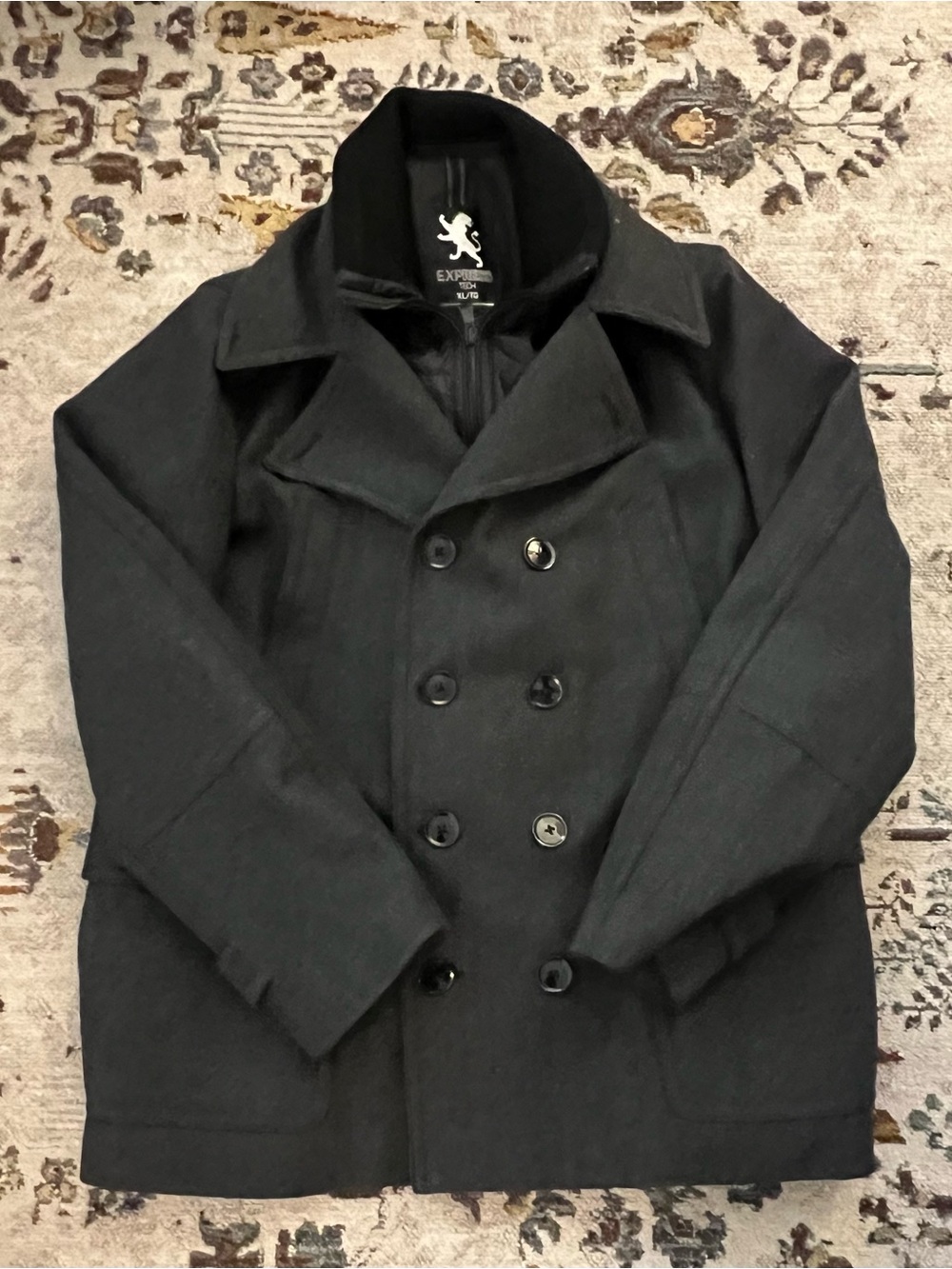Express Black Double-Breasted Wool Peacoat